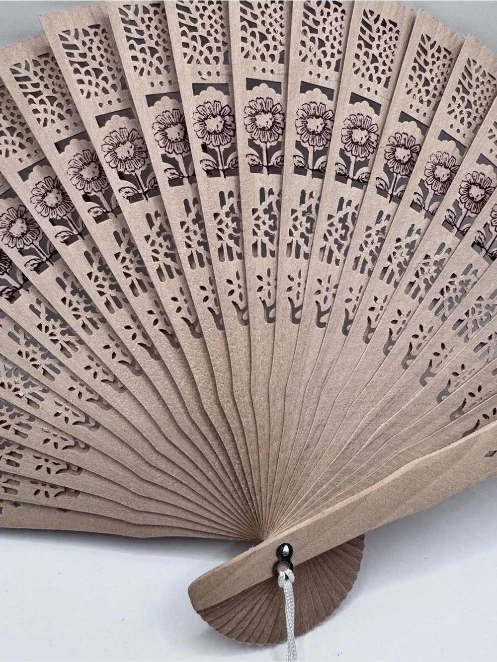 Beige Floral Cutout Folding Fan